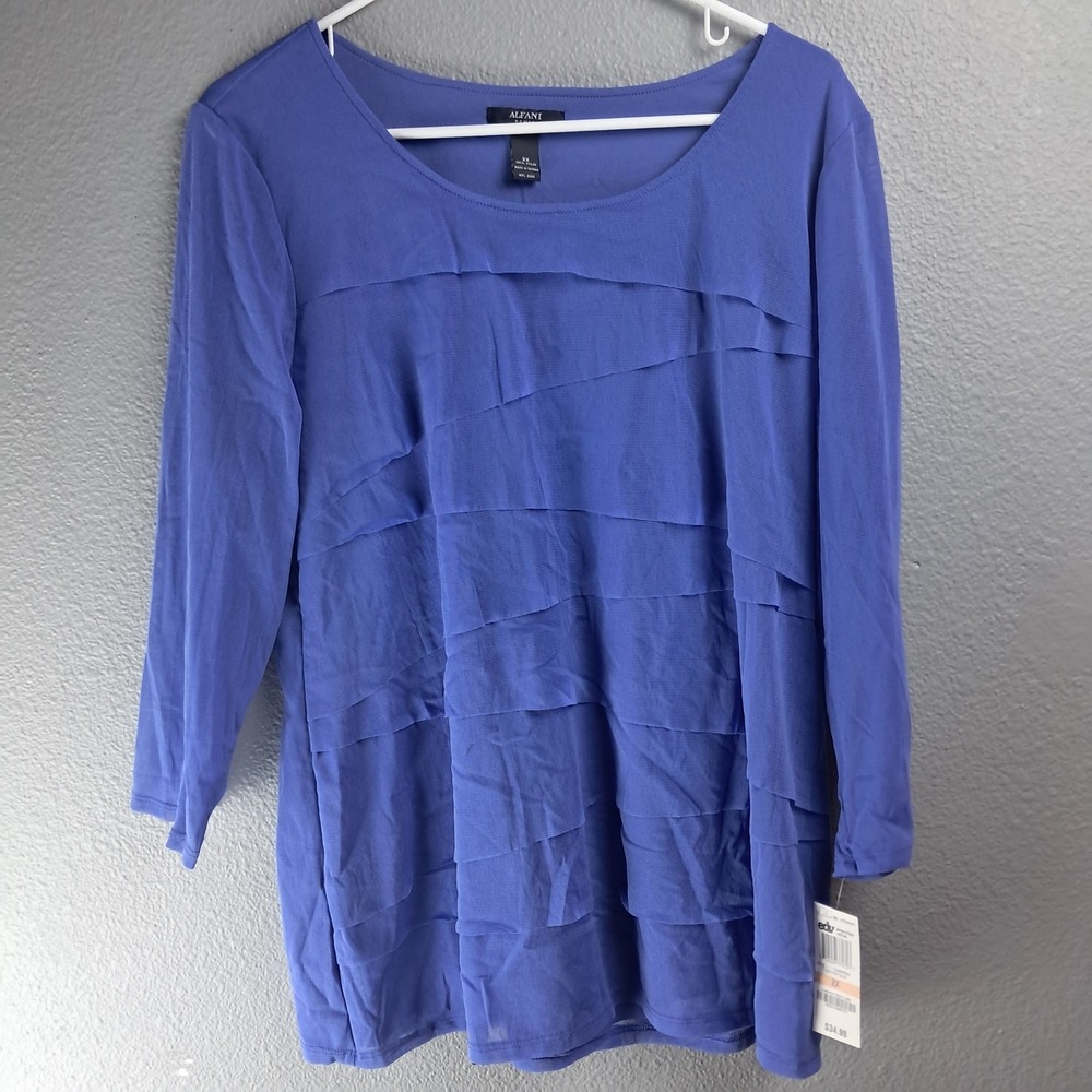 Alfani Women's Blouse Top Tiered 3/4 Sleeve Periwinkle Blue Plus Size 2X